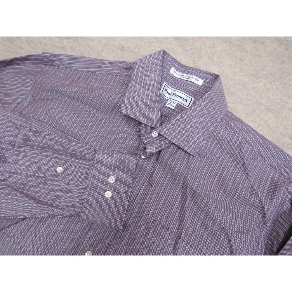 Paul Fredrick Mens 16-37 Dress Shirt Purple Stripe Non-Iron Cotton Dobby Classic